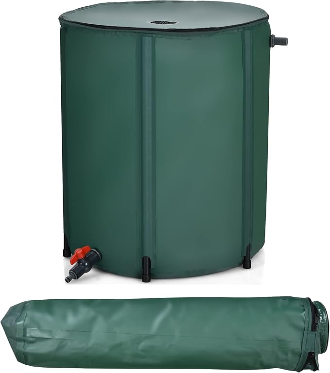 Happygrill 53 Gallon Collapsible Rain Barrel, PVC Rain Water Collection Barrel with Spigot Water Storage Container & Top Mesh, Portable Rain Barrels to Collect Rainwater from Gutter for Garden Lawn