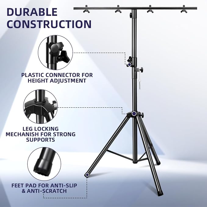 DJ Lights Stand 41-95 Inch, Heavy Duty DJ Stand 1 Pack, Portable Par Can Tripod Stage Light Stand Adjustable Height, DJ Lighting T Bar Suitable for Stages, Bar, Banquet, Party
