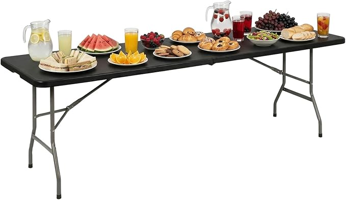 BestOffice 8 FT Picnic Table Plastic Camping Table Portable Square Height Folding Table Perfect for Picnics, Parties, Party and Camping, Black