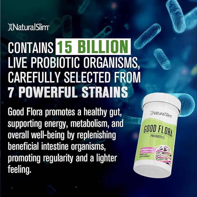 NaturalSlim Good Flora, Probiotics for Women & Men - Gut Health Supplements with 7 Powerful Strains for De-Bloating & Vitality - Probiotics for Digestive Health, 60 Vegetarian Capsules, 3 Pack