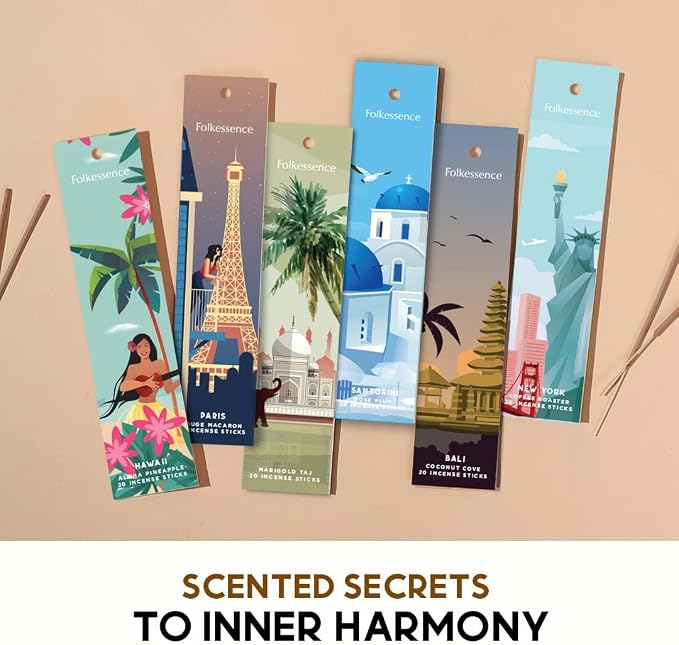 Folkulture Incense Sticks with Holder (120 Sticks) | Set of 6 Premium Incense Sticks for Aromatherapy | No Charcoal, Organic, Non Toxic, 45 Mins,Long Burning Coconut, Coffee, Rose Insence-Sticks