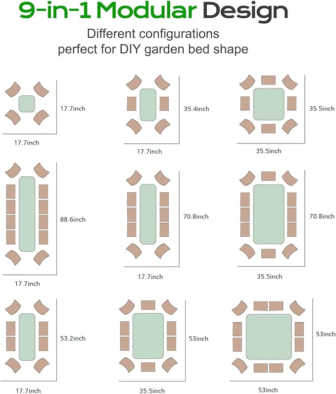Aoodor 9-in-1 Modular Aluzinc Metal Raised Garden Bed, 89" L x 17.7" W x 17" H, Outdoor Planter Box for Vegetables, Flowers, and Herbs, Beige