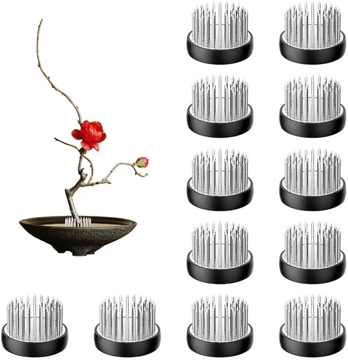 12Pcs Small Vase Flower Frogs,1.34Inch Japanese Ikebana Fresh Flower Pin Holders (Silver)