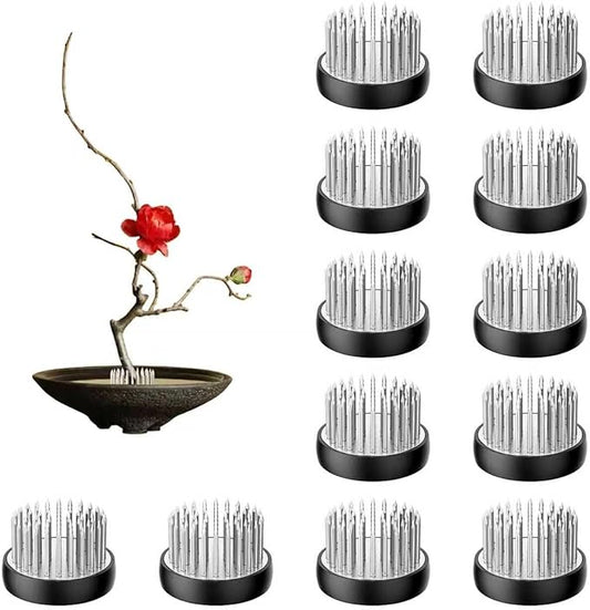 12Pcs Small Vase Flower Frogs,1.34Inch Japanese Ikebana Fresh Flower Pin Holders (Silver)
