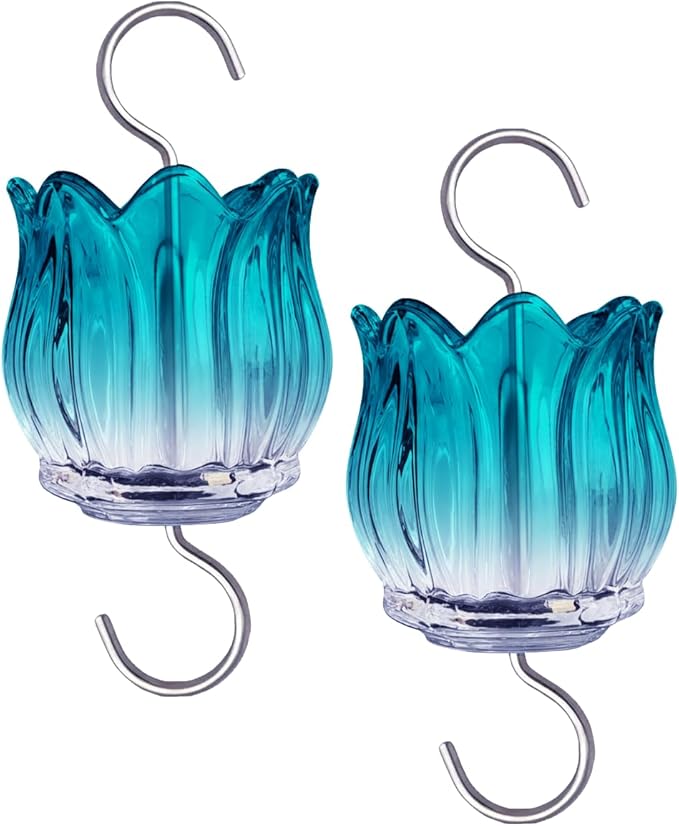Glass Ant Moat for Hummingbird Feeder - 2PC x 3 OZ Gradient Turquoise Tulip Insect Guard with Large Capacity