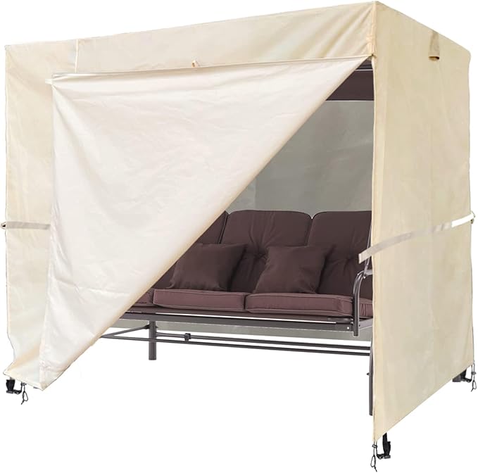 Outdoor Swing Cover 3 Triple Seater Hammock Cover Garden Swing Cover Garden Hammock Glider Chair Cover Patio Furniture Cover UV Resistant Swing Canopy Cover All Weather Protection(82*49*67inch)Beige
