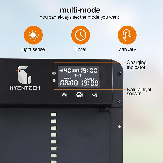 Automatic Chicken Coop Door, Aluminum Chicken Coop Door with Anti-Pinch Feature, Automatic Chicken Door with LCD Display, Solar Chicken Coop with Timer & Light Sensor (Black)