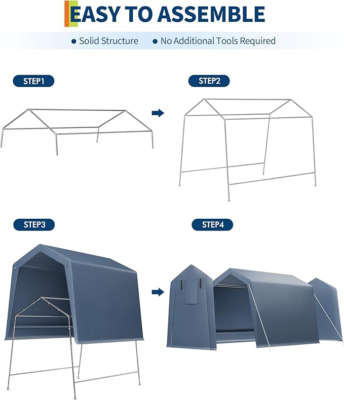 GAOMON 6x6FT Motorcycle Shelter - Heavy-Duty Steel Frame, Weatherproof PE Fabric Cover, All-Weather Protection, Easy Assembly, Compact Storage for Bikes