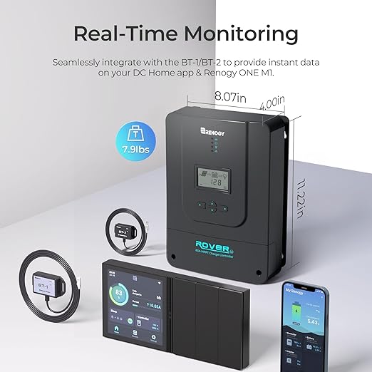 Renogy Solar Charge Controller 60A 12V24V36V48V DC Input Auto Parameter MPPT Charge Controllers for Solar Panels Adjustable LCD for Gel Sealed Flooded Lithium Battery