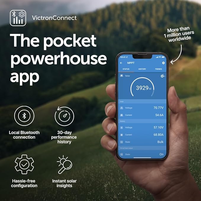 Victron Energy SmartSolar MPPT Tr Solar Charge Controller (Bluetooth) - Charge Controllers for Solar Panels - 250V, 70 amp, 12/24/36/48-Volt