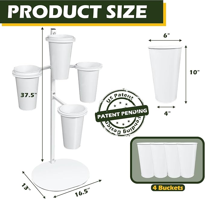 PROLEE Flower Display Stand with 4 Round Buckets, Flower Display Stand, Flower Stand Metal, Florist Bouquet Shelf for Wedding, Party, Events, Oval Base, White