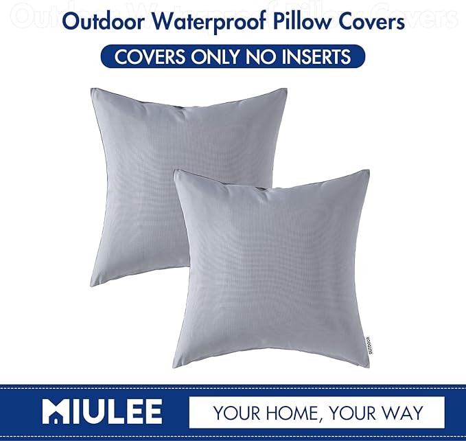 MIULEE Pack of 2 Decorative Outdoor Waterproof Pillow Covers Square Garden Cushion Sham Throw Pillowcase Shell for Spring Patio Tent Couch 24x24 Inch Light Grey