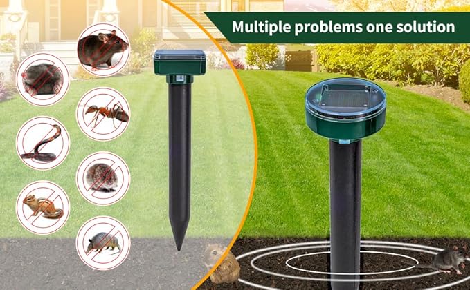 Upgrade 8PK Mole Repellent for lawns Gopher Repellent Ultrasonic Solar Powered Snake Repellent Deterrent Mole Repeller Vole Repellent Outdoor Lawns Garden Yard All Pests Sonic Spikes Stakes Chaser