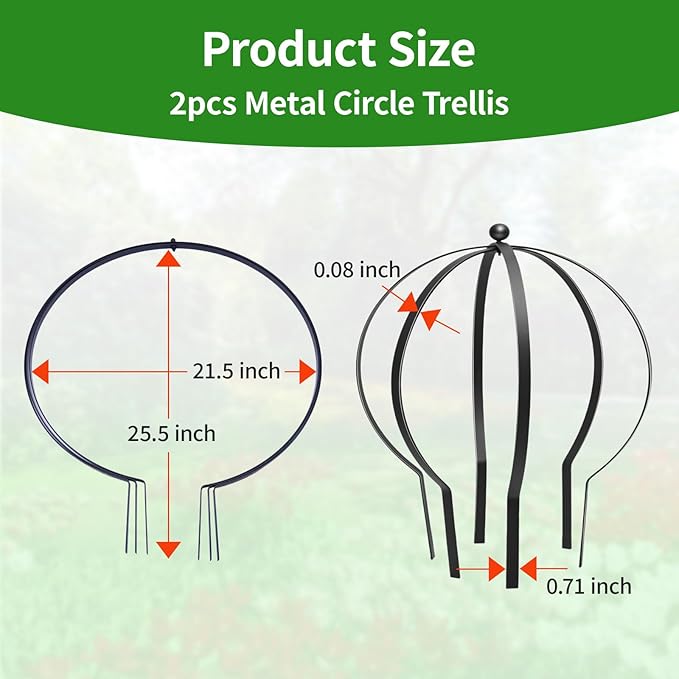 2Pcs Metal Obelisk Trellis for Climbing Plants Outdoor, 25.5"X21.5" Circle Garden Trellises for Vines Flowers Climbing Plant Trellis Potted Cages Plant Support for Patio Doorway Courtyard Decor