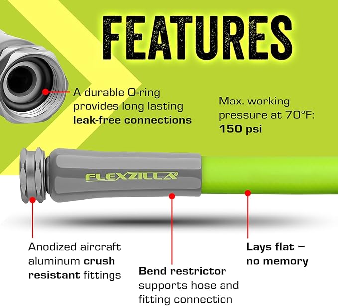 Flexzilla Garden Lead-in Hose 5/8 in. x 10 ft., Lightweight All-Weather Water Hose, Durable and Flexible, Leak-Free Connections