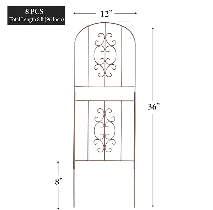 Evergreen Montebello Metal Garden Fence Edging 28" Above Ground, 8 ft Long | No Dig Landscape Edging for Garden, Flower Bed, Yard | Animal Barrier Decorative Fencing for Dogs, Rabbits