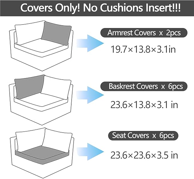 14Pcs Outdoor Cushion Covers Replacement Washable Waterproof UV w/Zipper for 6-Seaters Sofa Patio Slipcovers Set Seat and Back Covers Only (Deepblue Stripe, 23.6x23.6inch)