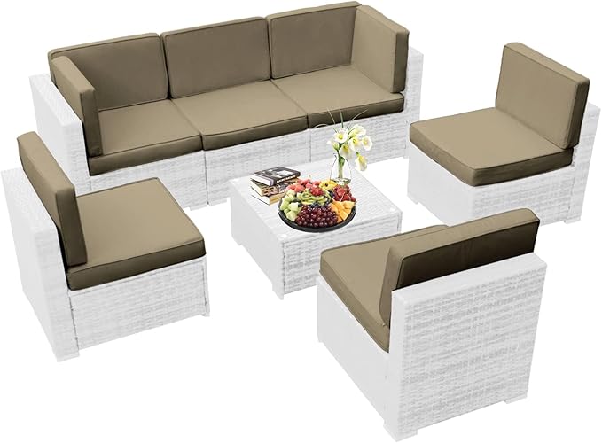 14Pieces Patio Cushion Covers Replacement Outdoor Couch Cushions Covers Splashproof Sofa Slipcovers Set with Zippers,Patio Furniture Protector Cover Only(Brown, 23.6×23.6×3.35 inches)