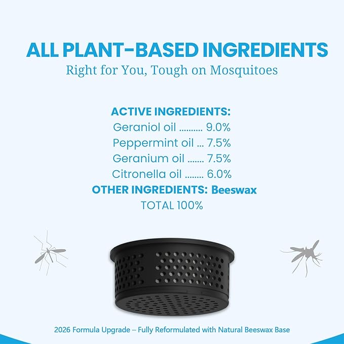 Mosquito Repellent Outdoor Patio, Recharageable Mosquito Repeller 2 Plant-Based Refills, Ready-to-use Mosquito Repeller Device for Camping Outing(Black, Pack of 2)