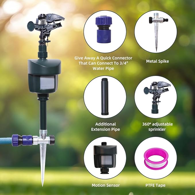 [2025 Upgraded] Yardeen Motion Sensor Sprinkler with Adjustable Head, Water Spray for Lawn and Garden. Day and Night Mode can be Selected