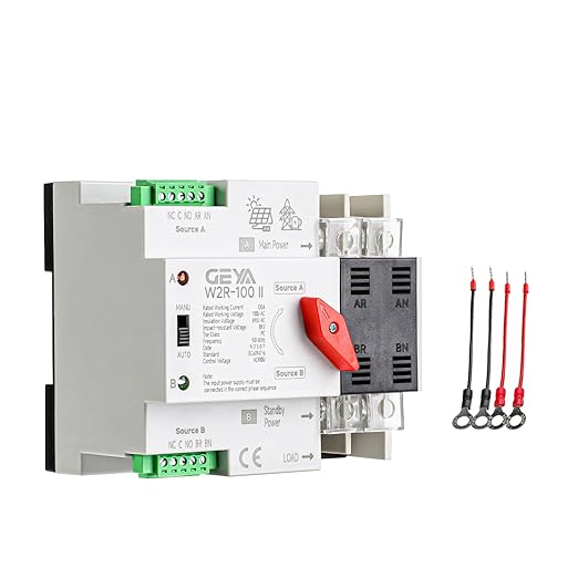 GEYA 2P 100A AC110V Automatic/Manual Transfer Switch,ATS Dual Power Auto Transfer Switch,Uninterruptible Millisecond-Level ATS,DIN Rail Mounting（W2R 2P 100A AC110V）