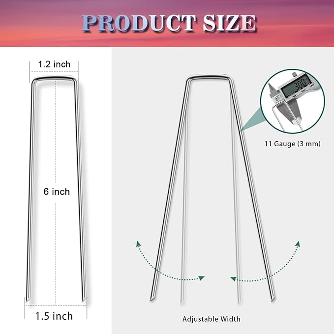 Gtongoko 200 Pack Galvanized Landscape Staples Garden Stakes Plant Cover Stakes 6 Inch 11 Gauge SOD Staples Fence Stakes for Landscaping Securing Weed Barrier Fabric, Decoration