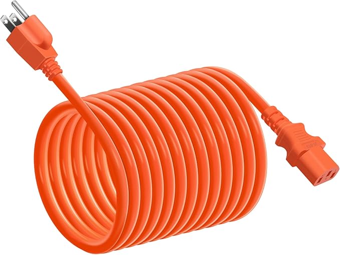 YEZriler 5M/16.4FT Heavy-Duty Charging Cable for Jackery Power Station Explorer 3000/2000/1500/1000, Ecoflow Delta/River/Series, Bluetti EB3A, Anker 757/767, 125Volt 15Amps AC Power Cord - Orange