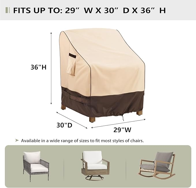KylinLucky Waterproof Patio Furniture Covers 29W x 30D x36H inches 2 Pack, Lawn Outdoor Chair Cover Khaki