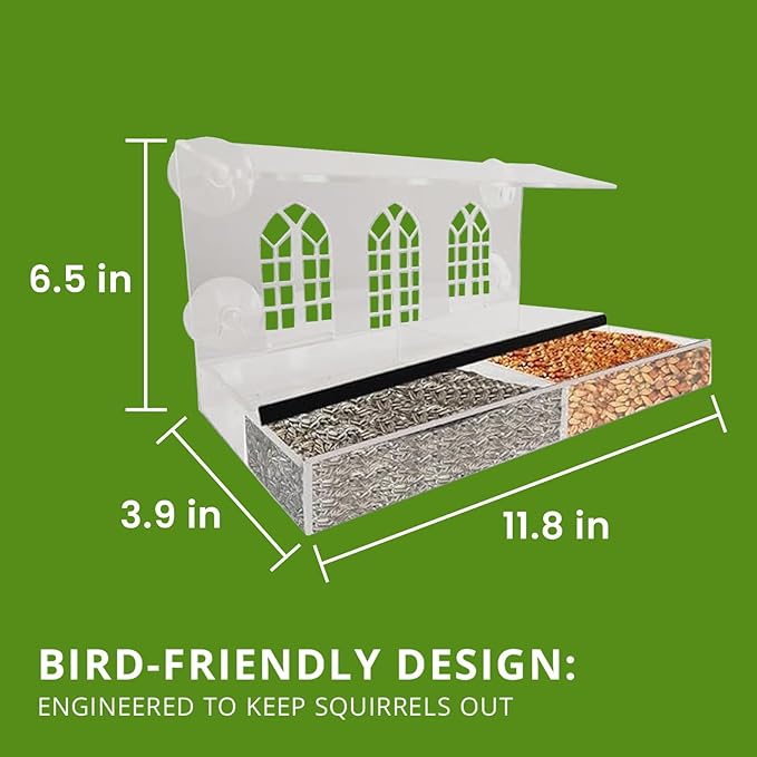 Nature Gear Acrylic Clear Window Bird Feeder with Strong Suction Cups, Removable Sliding Seed Tray, Weather-Resistant & Easy to Clean for Window Viewing, Bird Palace