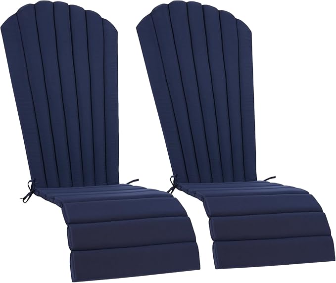 Adirondack Chair Cushion Set of 2 Indoor Outdoor Furniture Cushions Rocking Chair Cushions with Straps Replacement Folding Patio Chair Pad All-Weather Patio Chair seat Cushion（Navy）