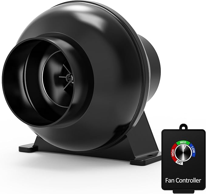 Toolazy 4 Inch Inline Fan with Speed Controller – ETL Listed, 195 CFM Quiet Duct Ventilation Fan for Grow Tent, Hydroponics, Greenhouse,Bathroom, Basement, HVAC – Black