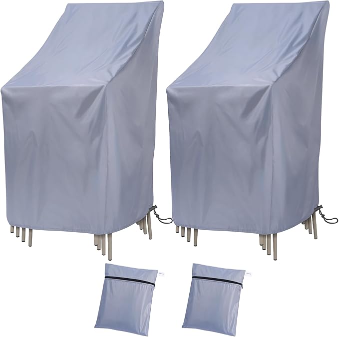 Stackable Patio Chair Cover, Outdoor Chair Cover Waterproof 210D, Stacked Chairs Lounge Chair Covers Outdoor Stack Chairs for All Weather Protection (Grey - 2 Pack, 25"L x 25"W x 47”H)