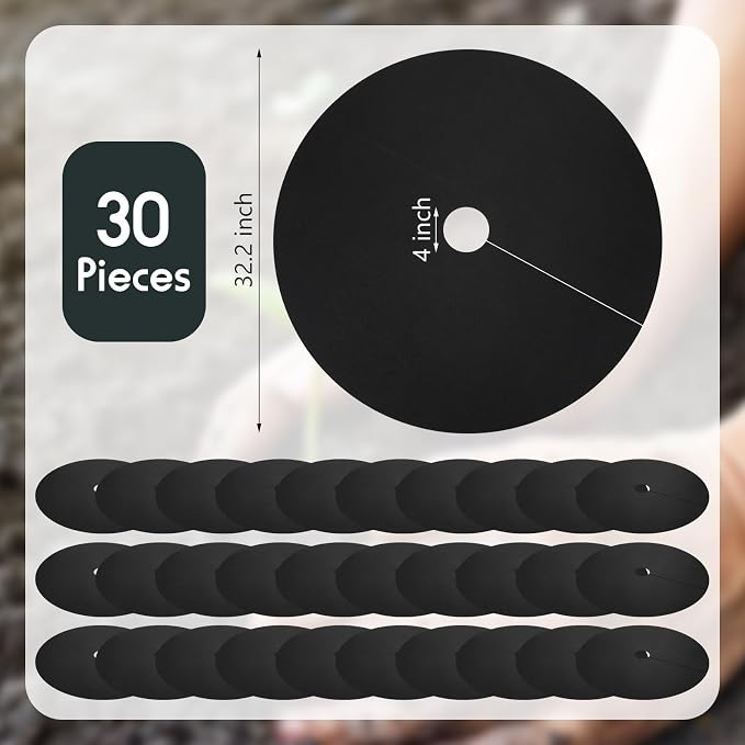 Macarrie 30 Pieces Weed Barrier Mats Non Woven Tree Mulch Ring Thickened Tree Protectors Mat Black Mulch Reusable Rings Landscaping Plant Cover Round Anti Grass Gardening Fabric Cover(32.2 Inch)