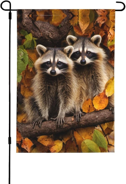 Delerain Cute Raccoon Garden Flag, 28 x 40 Inch Double Sided Design Weather Resistant Indoor & Outdoor Decoration Small Banner for Home Yard Lawn Patio Office