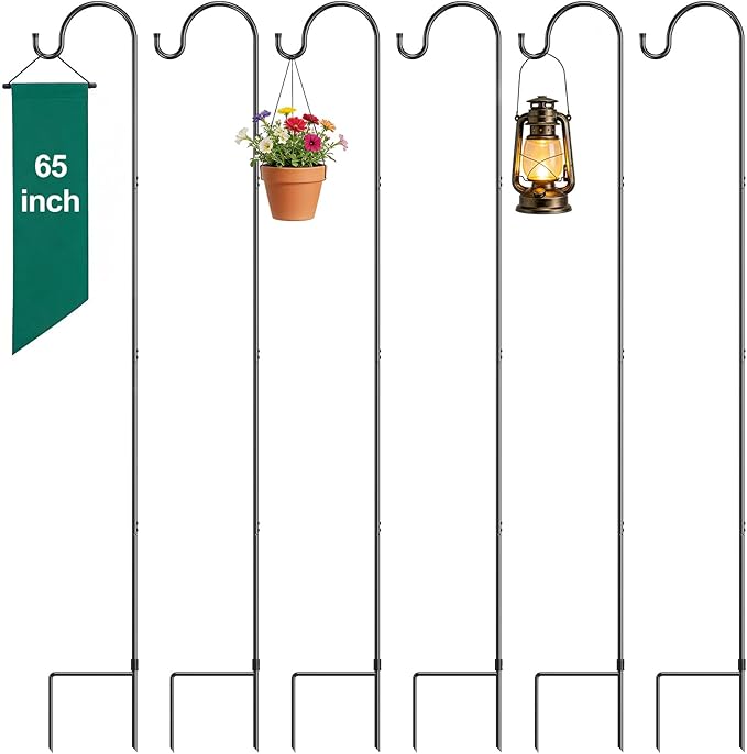 GOFORWILD Shepherd Hooks Adjustable, Premium Metal Garden Hook for Outdoor, Hanging Plant, Solar Lights, Lanterns, Bird Feeders, and Wedding Decor, 65 Inch, 6 Pack