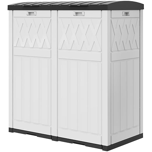 DWVO 76 Gallon Garbage Dual Can, Resin Outdoor Trash Can with Tiered Lid and Drip Tray, Waterproof Trash Bin for Patio,Kitchen,Backyard(Grayish-White)