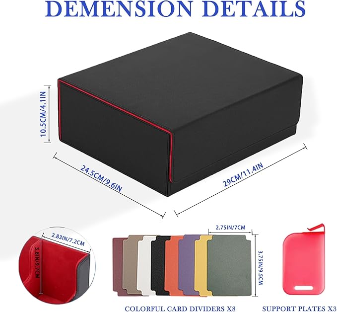 Card Deck Case for Trading Cards 1800+, Trading Card Storage Box with 8 Dividers and 3 Stoppers, Leather Magnetic Closure Deck Box Fit for YuGiOh, MTG and Sport Cards（red）