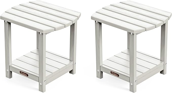 Ciokea Adirondack Outdoor Side Table 2 Pack, 2-Tier Sturdy Patio End Table for Patio, Pool, Porch, White