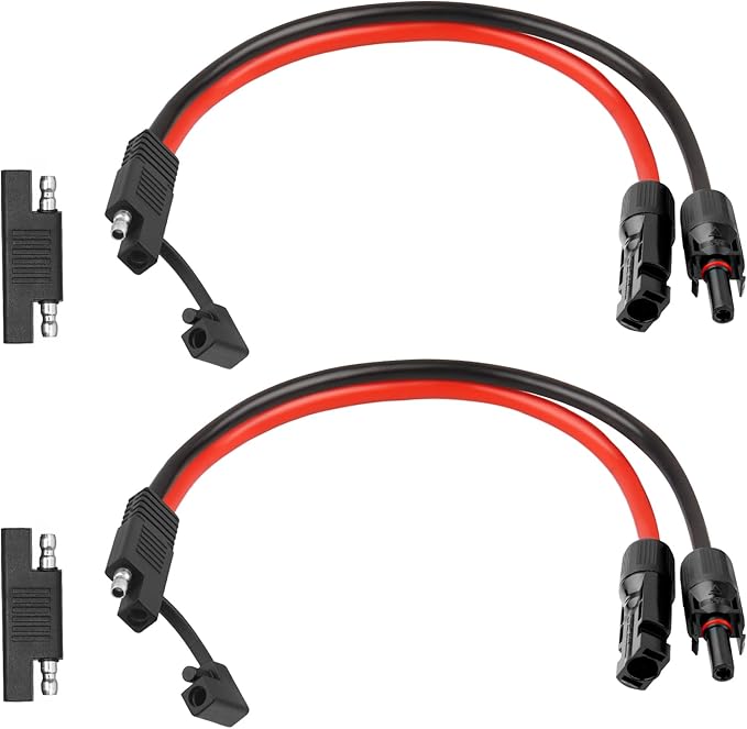 XRDS -RF 10AWG SAE to Solar Panel Connector Cable 1FT 2PCS, Heavy-Duty Tinned Copper, Solar Extension Cable with SAE Polarity Reverse Adapter for Solar Power Systems and Battery Connections