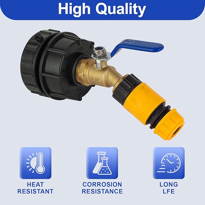 275-330 Gallon IBC Tote Hose Adapter,3-Size IBC Tote Adapter, 2.44" Fine、2 "Fine, and 2" Coarse Thread,3/4" Male NPT Inlet ×3/4" Male GHT Brass Hose Faucet Garden Hose Connector