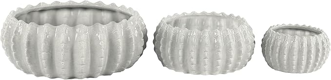 Deco 79 Ceramic Indoor Outdoor Planter Small Planter Pot, Set of 3 Planters 17", 11", 8"W, White