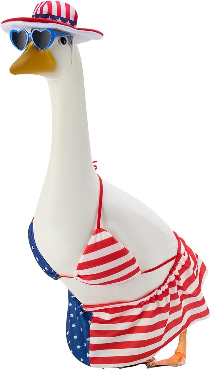 Patriotic Porch Goose Outfits for 23 Inch Lawn Statue, 4th of July Hawaiian Bikini Costume for Plastic/Cement Statue, Summer Sculpture Clothes for Garden Patio USA 250th Anniversary Decoration