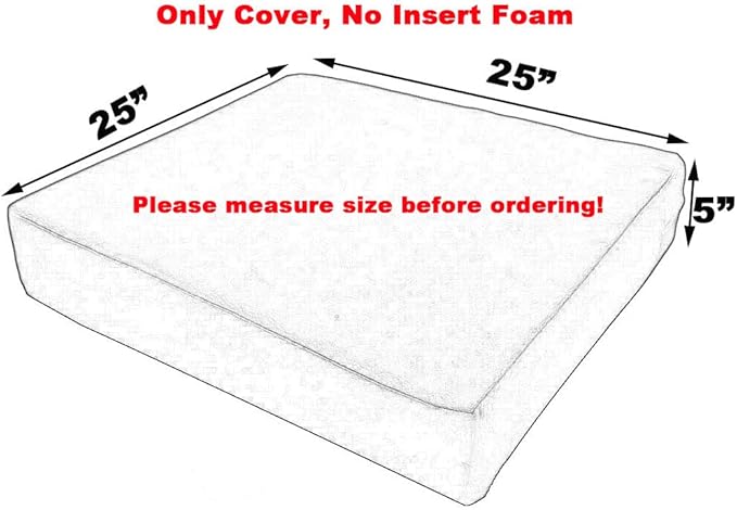 Sigmat Outdoor Seat Cushion Cover Water Repellent Patio Deep Seat Chair Cushion Cover-Only Cover Black 25"x25"x5"(2 Covers)