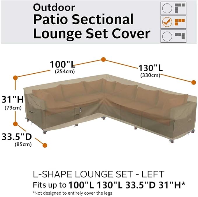 Heavy Duty Outdoor Sectional Sofa Cover, Waterproof 600D Patio Sectional Couch Covers, Lawn Patio Furniture Cover (Desert Khaki, 100"x130"(L-Shaped-Left Facing))