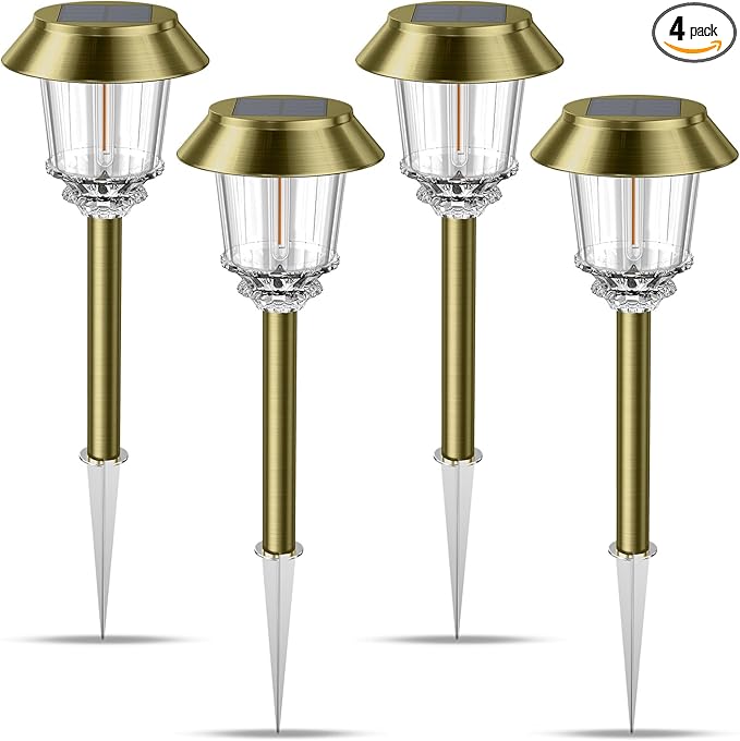 XMCOSY+ Solar Pathway Lights Outdoor - 4 Pack Auto On/Off 10-40 LM Dimmable Waterproof Outdoor Solar Lights for Yard Pathway Garden Driveway Walkway (Bronze)
