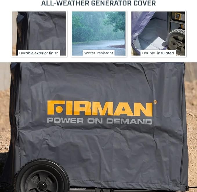 FIRMAN 1009 Large Portable Generator Cover, Heavy Duty Waterproof Vinyl, Double Insulated Protection for Generators 5000 Watts and above, with Drawstring Closure and Secure Pull Cord