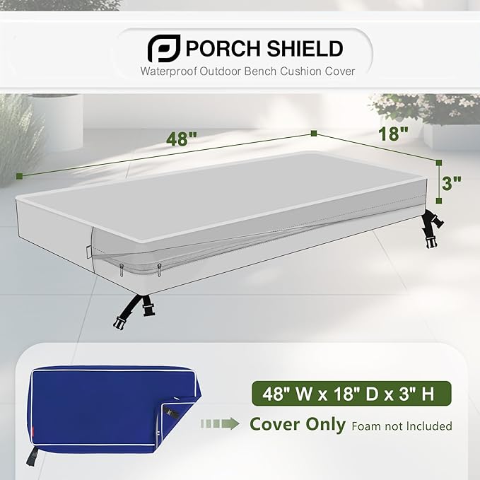 Porch Shield Outdoor Bench Cushion Cover – Waterproof Swing Cushion Cover for Patio Furniture Loveseat (Not Insert) Solid Navy 48" W x 18" D x 3" H