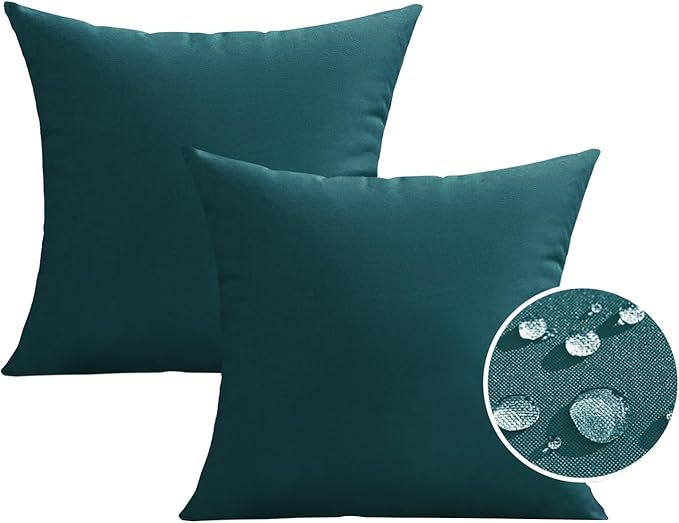 VAKADO Outdoor Waterproof Throw Pillow Covers 18X18 Set of 2 Decorative Teal Green Blue Patio Furniture Summer Cushion Cases Outside Decor for Couch Garden Bench Porch