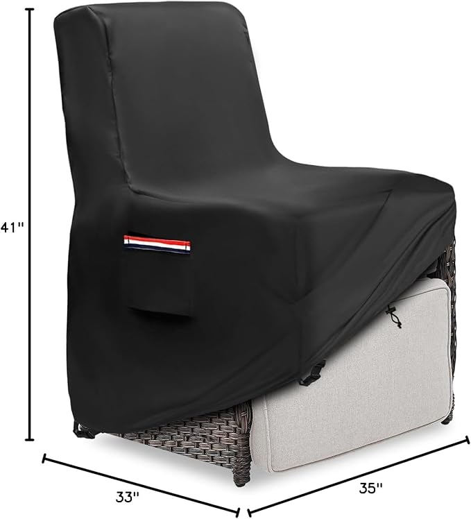 Outdoor Recliner Cover Waterproof,600D Heavy Duty Waterproof Patio Chair Covers,Outdoor Furniture Covers for Lawn/Garden Patio Recliner,Black