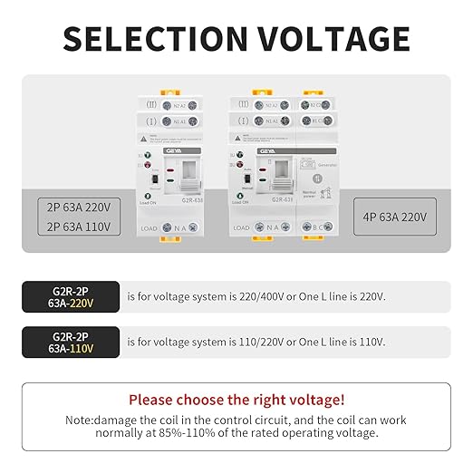 GEYA 2P 63A AC220V Automatic Transfer Switch,ATS Dual Power Auto Transfer Switch,Uninterruptible Millisecond-Level ATS,DIN Rail Mounting（G2R 2P 63A AC220V）